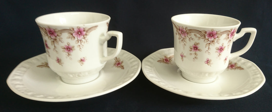 2er Set 2er KAFFEEGEDECKE - Porzellan, Flora Blumenblüten Pflanzen Relief Motiv Dekor