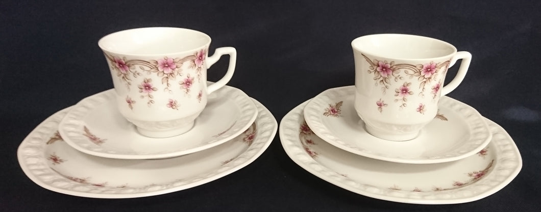 2er Set 3er KAFFEEGEDECKE - Porzellan, Flora Blumenblüten Pflanzen Relief Motiv Dekor