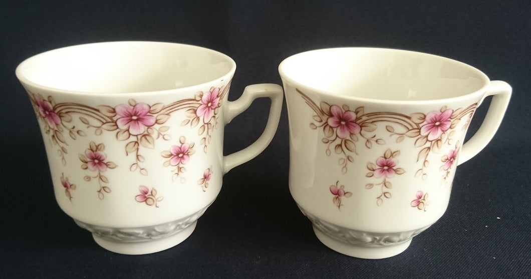 2er Set KAFFEETASSEN - Porzellan, Flora Blumenblüten Pflanzen Relief Motiv Dekor
