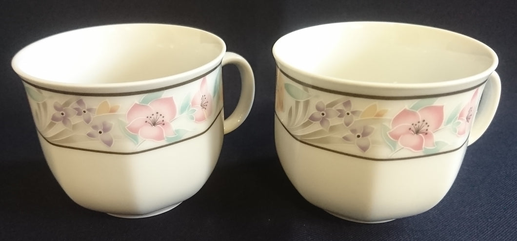 2er Set KAFFEETASSEN - Porzellan, Streifen Linien Flora Blumenblüten Motiv Dekor