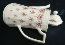 Lade das Bild in den Galerie-Viewer, 5er Set KAFFEEKANNE MIT DECKEL &amp; MILCHKÄNNCHEN &amp; ZUCKERDOSE + DECKEL - Porzellan, Streifen Linien Flora Blumenblüten Motiv Dekor

