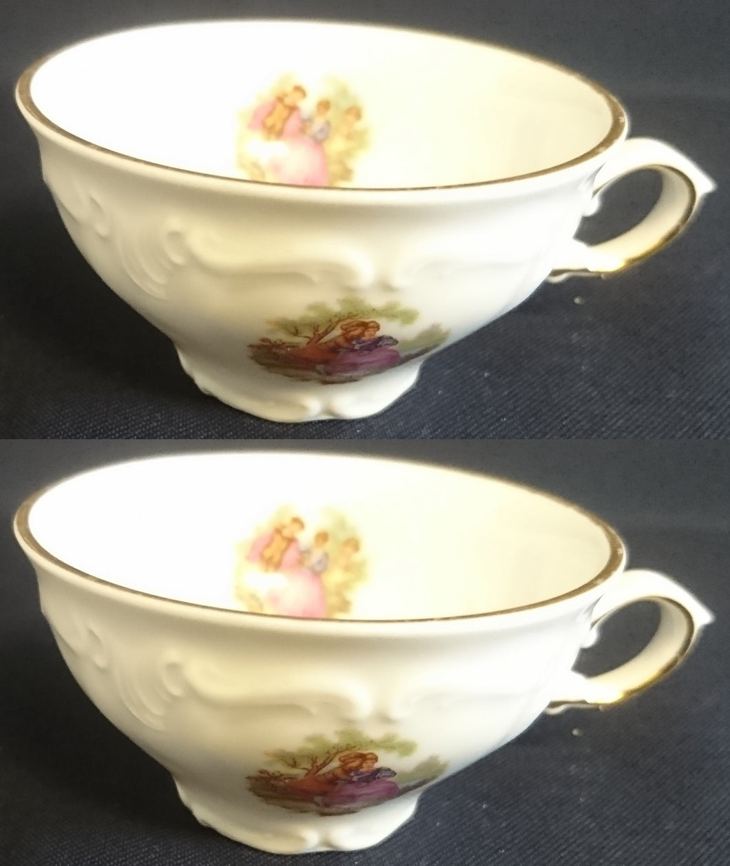 2er Set MOCCATASSEN - Porzellan, Goldrand Barock Relief Motiv Dekor (BC)