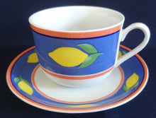 Lade das Bild in den Galerie-Viewer, 2er Set KAFFEETASSEN - Porzellan, Balken Linien Zitronenfrucht Früchte Motiv Dekor
