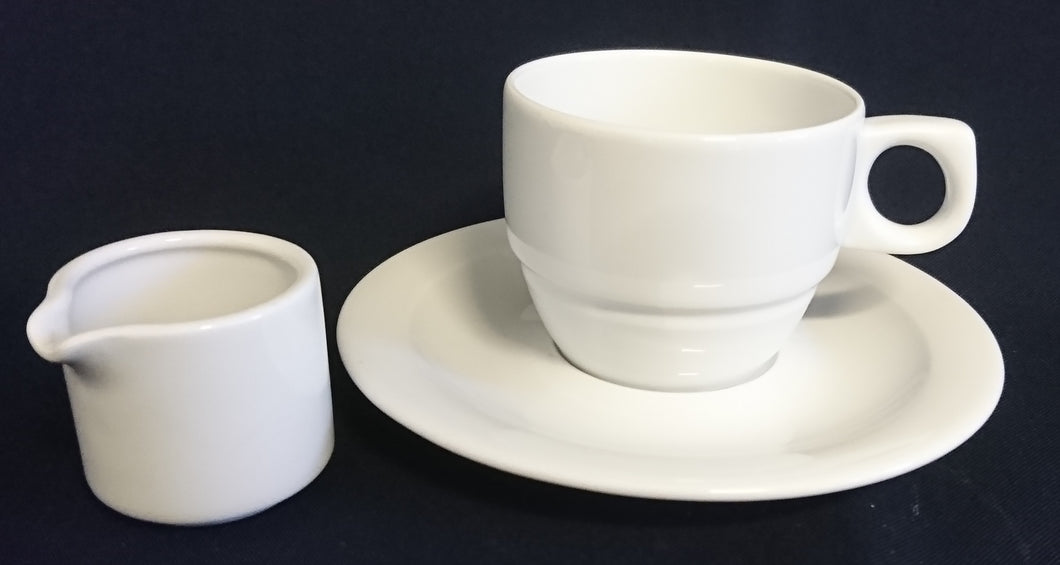3er Set KAFFEEGEDECK & MILCHKÄNNCHEN - Porzellan, Gastronomie Einfärbiges Klassisch Dekor