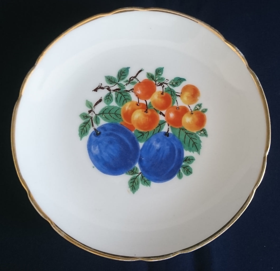 DESSERT SAMMELTELLER - Porzellan, Goldrand Obst Pflaumen Beeren Motiv Dekor