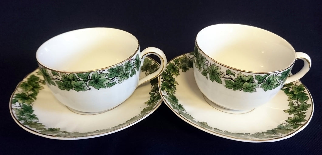2er Set 2er KAFFEEGEDECKE - Porzellan, Blatt Blätter Abstrakt Symbollinien Motiv Goldrand Dekor