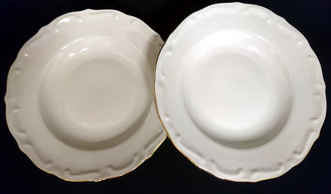 2er Set SUPPENTELLER - Porzellan, Goldrand Geometrisches Punkte Relief Dekor