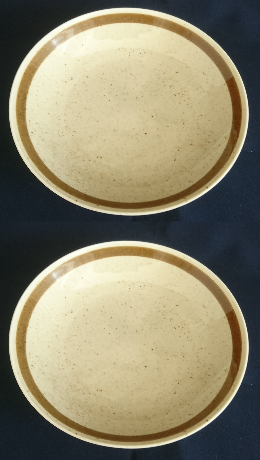 2er Set SUPPENTELLER - Porzellan, Zweifärbiges Gesprenkeltes Linien Dekor, Inglasur, Handbemalt