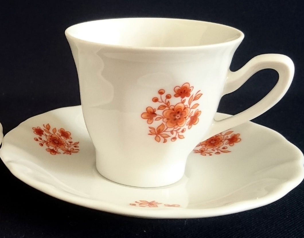 2er ESPRESSO GEDECK - Porzellan, Blumenstrauß Pflanzen Blüten Gewölbter Relief Rand Dekor