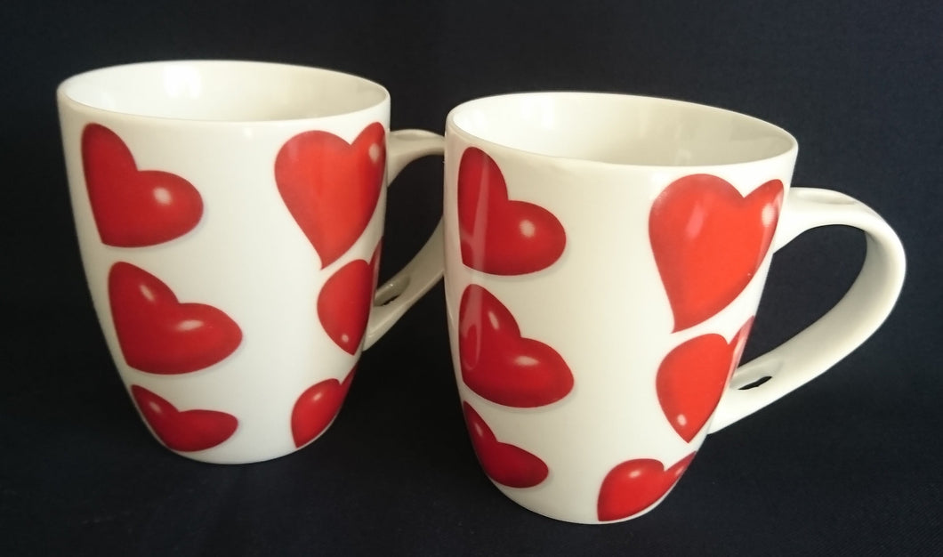 2er Set KAFFEETASSEN - Porzellan, Herz Valentinstag Liebes Motiv Dekor