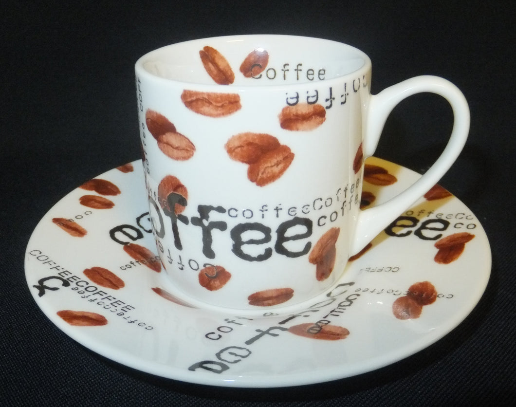 2er MOCCAGEDECK - Porzellan, Kaffeebohnen / Aufschrift Coffee Dekor