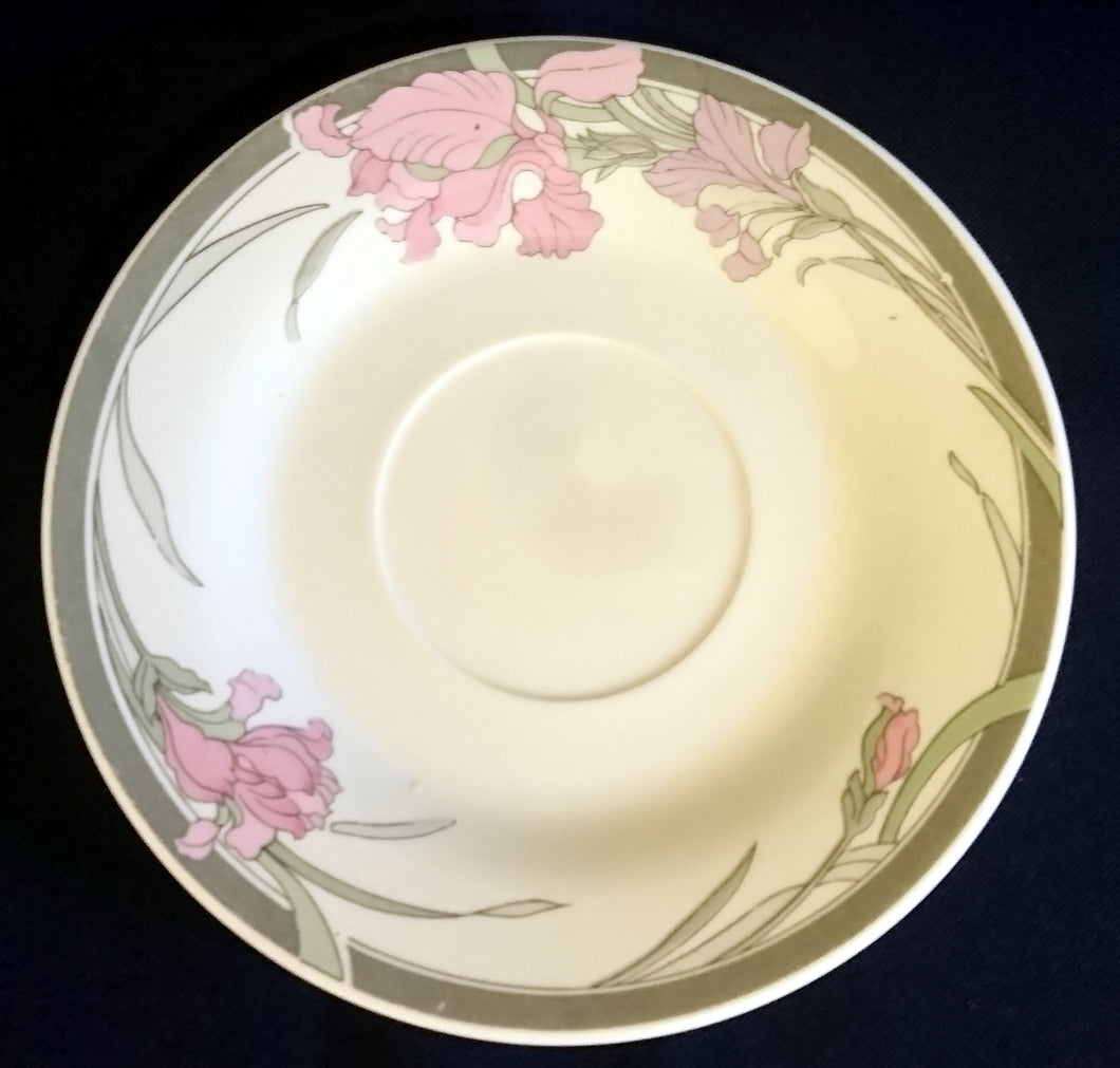 UNTERTASSE - Porzellan, Blumenblüten Pflanzen Motiv Linienrand Dekor
