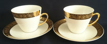 Lade das Bild in den Galerie-Viewer, 2er Set KAFFEETASSEN - Porzellan, Goldrand Breit Abstrakt Geometrisch Pflanzen Flora Motiv Dekor
