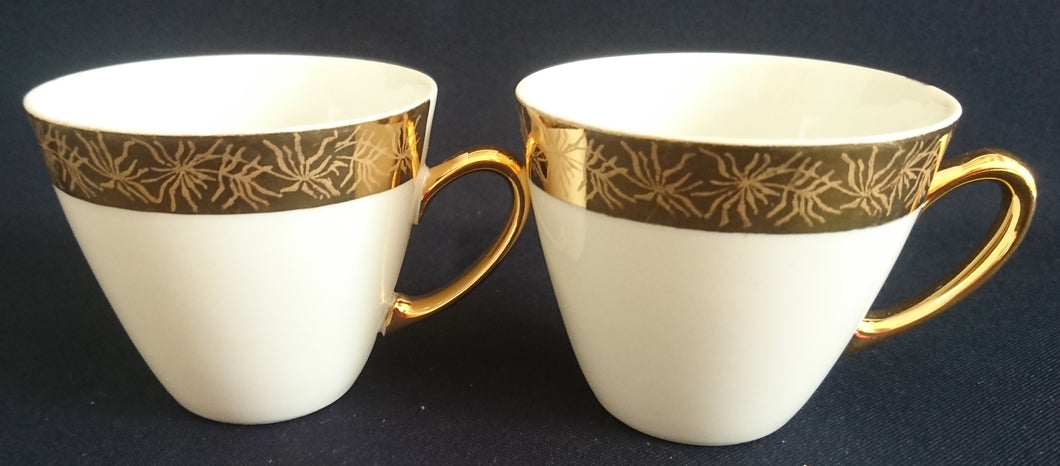 2er Set KAFFEETASSEN - Porzellan, Goldrand Breit Abstrakt Geometrisch Pflanzen Flora Motiv Dekor