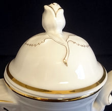 Lade das Bild in den Galerie-Viewer, KAFFEEKANNE MIT DECKEL &quot;Ingres Weiss&quot; - Porzellan, Goldrand Linien Blatt Blätter Rosenblüte Relief Form Motiv Dekor
