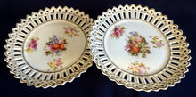 Lade das Bild in den Galerie-Viewer, 2er Set DEKORATIONS DESSERTTELLER - Porzellan Durchbrochen, Goldrand Blumenblüten Weintrauben Äpfel Apfel Motiv Dekor
