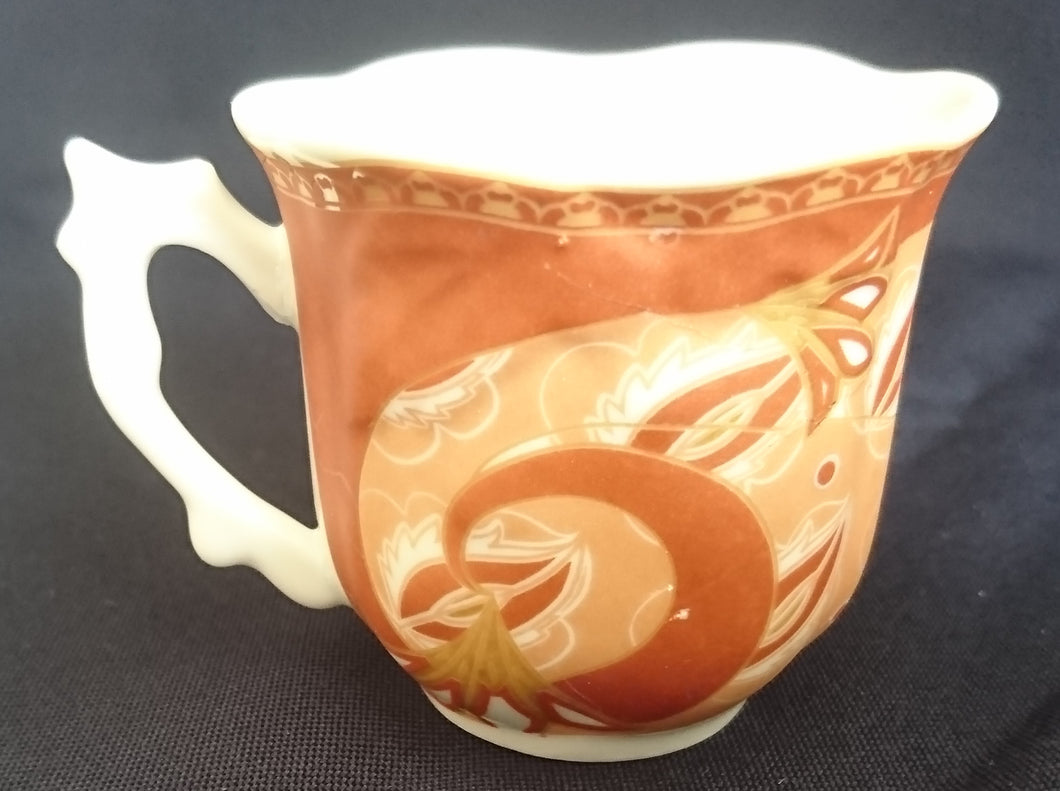 ESPRESSOTASSE - Porzellan, Perlmutt Effekt Abstrakt Flora Fauna Pflanzen Motiv Gewölbte Form Dekor