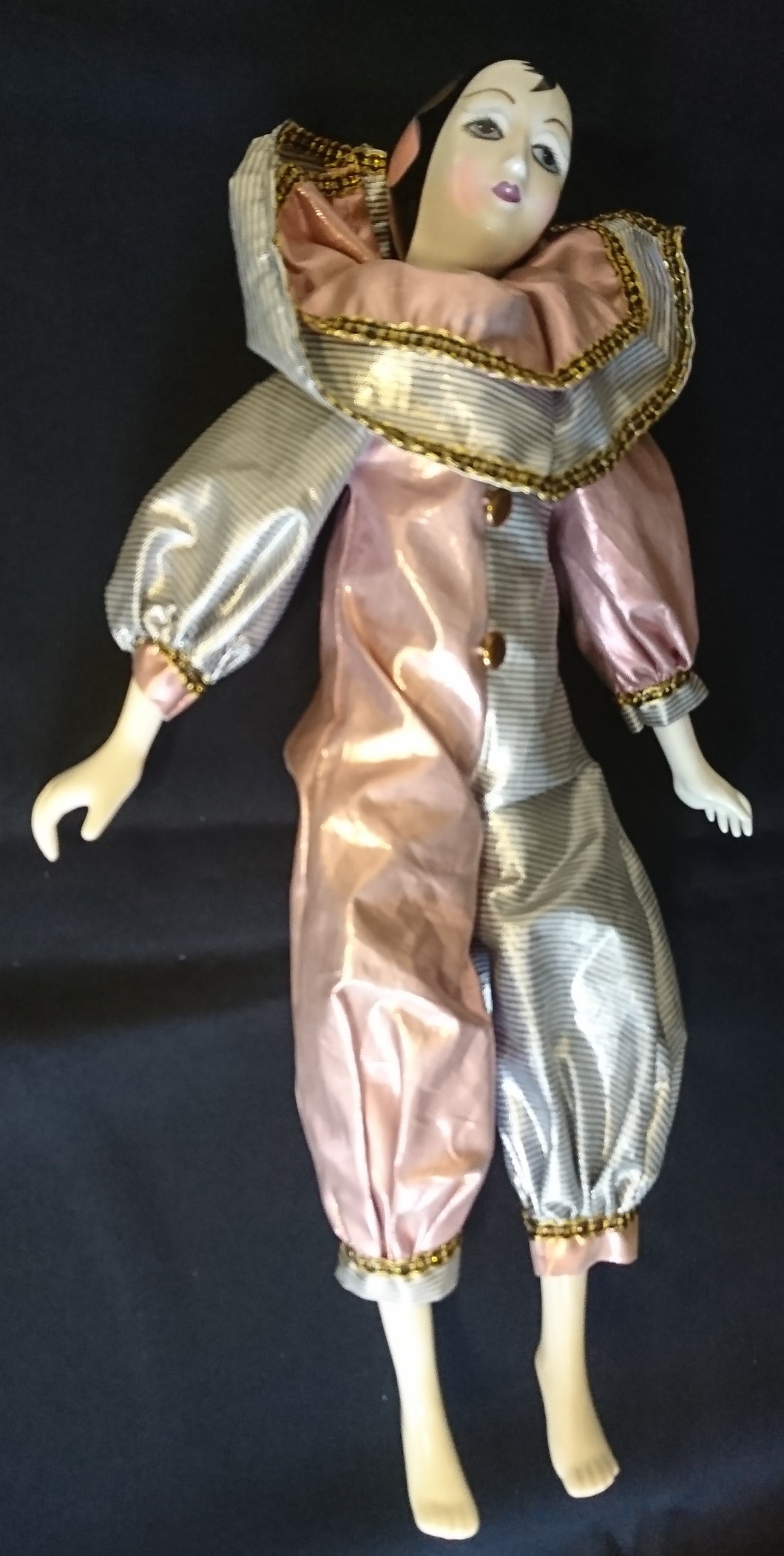 HARLEKIN PUPPE - Mittelgroß, Stoff / Porzellan, Handarbeit, Handbemalt