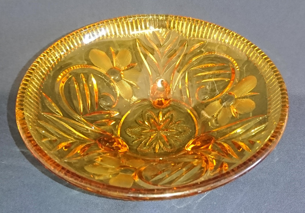 OBSTSCHALE MIT STANDFÜßEN - Hartglas, Blumenblüten Pflanzen Relief Dekor