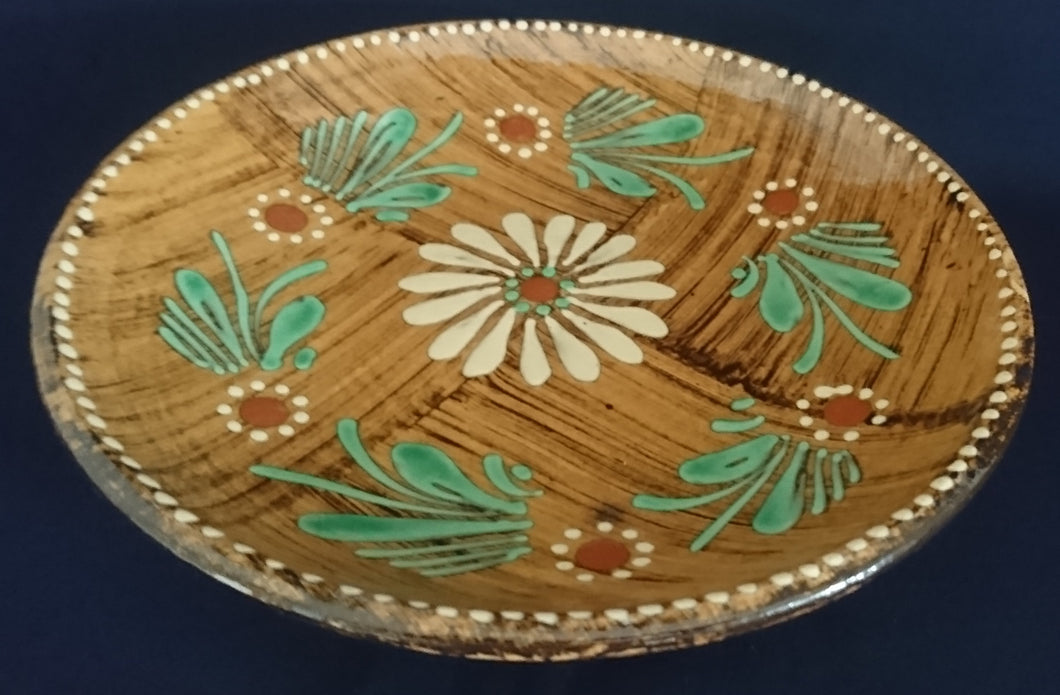 WAND SAMMELTELLER - Keramik / Steingut, Blumen Blüten Pflanzen Flora Holztafel Motiv Dekor