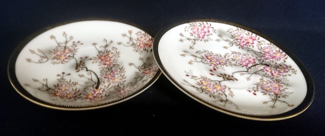 2er Set DESSERTTELLER - Porzellan, Asia Style, Blumenblüten Pflanzen Gold Abstrakt Dekorrand
