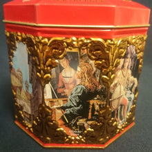 Lade das Bild in den Galerie-Viewer, LEBKUCHENDOSE MIT DECKEL - Metall / Blech, Gemälde Bilder verschiedene Künstler Aufschrift Motiv Dekor (G)
