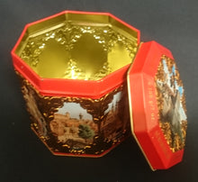 Lade das Bild in den Galerie-Viewer, LEBKUCHENDOSE MIT DECKEL - Metall / Blech, Gemälde Bilder verschiedene Künstler Aufschrift Motiv Dekor (G)
