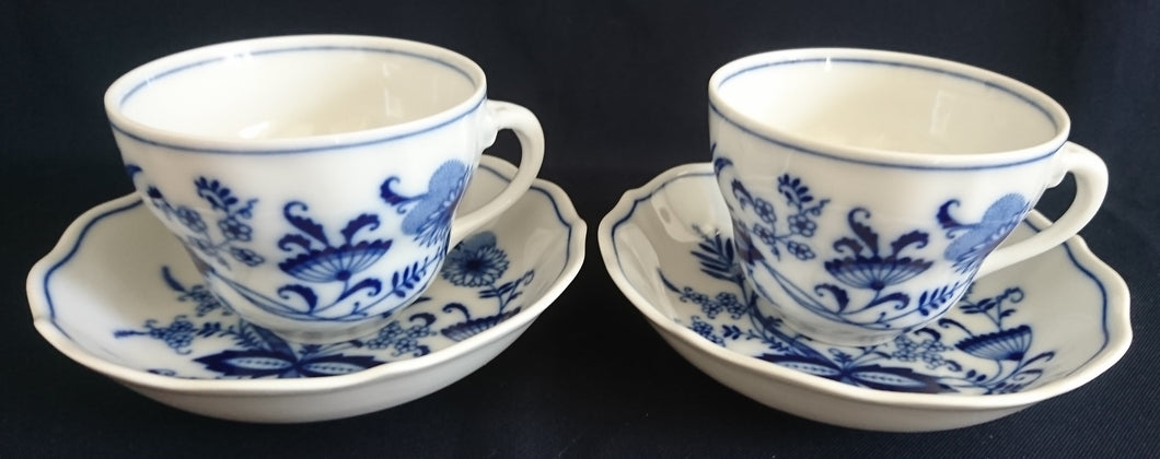 2er Set 2er KAFFEEGEDECKE - Porzellan, Zwiebelmuster Motiv Relief Dekor