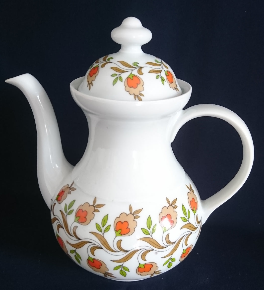 KAFFEEKANNE MIT DECKEL - Porzellan, Blumen Blüten Pflanzen Früchte Motiv Dekor