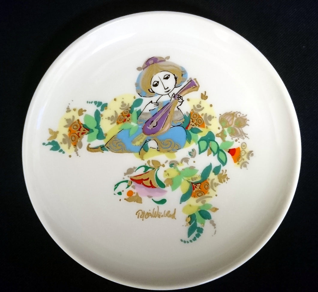 SAMMELTELLERCHEN UNTERSETZER - Porzellan, Orientalisches Frau mit Geige Blumenblüten Pflanzen Motiv Dekor, Björn Wiinblad Designer