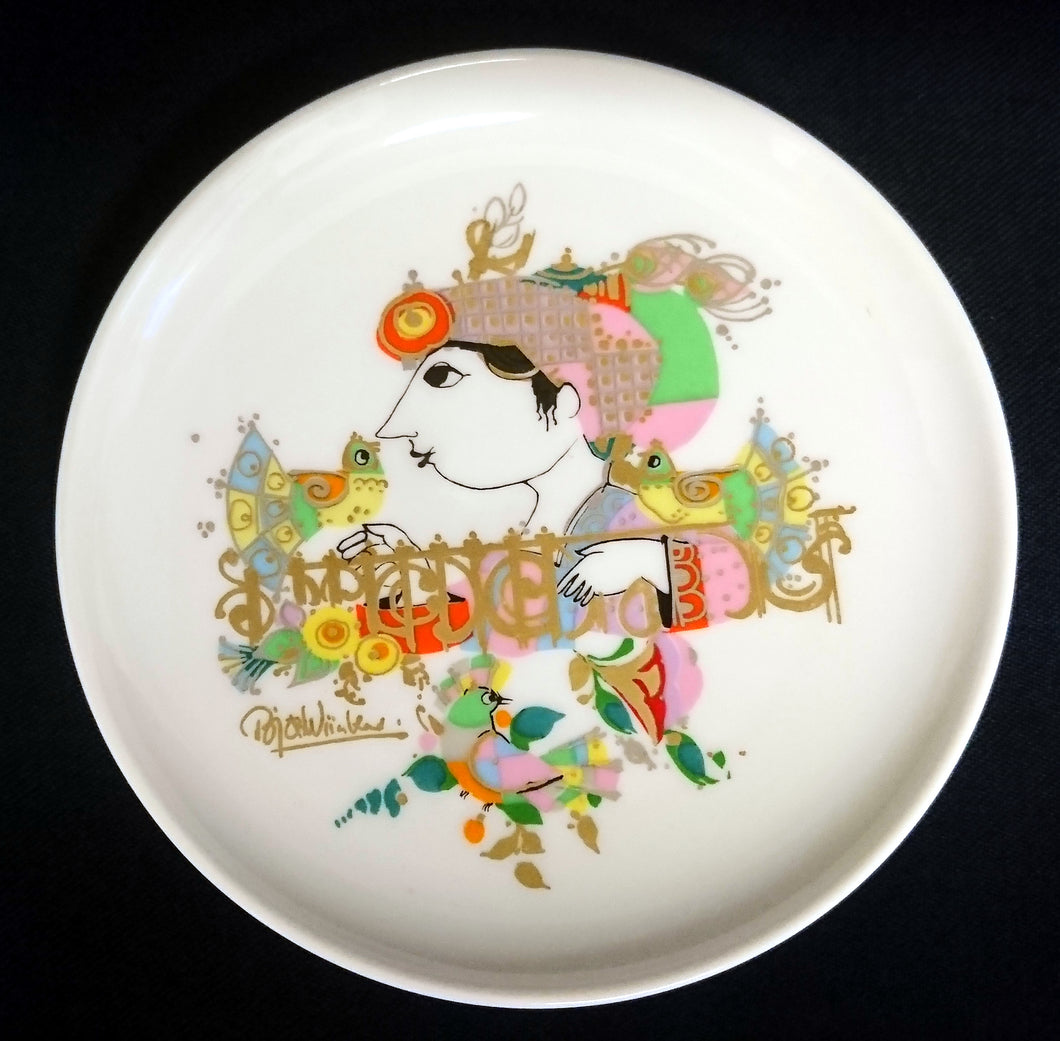SAMMELTELLERCHEN UNTERSETZER - Porzellan, Orientalisches Mann Kopf Garten Vögel Blumenblüten Pflanzen Motiv Dekor, Björn Wiinblad Designer