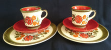 Lade das Bild in den Galerie-Viewer, 2er Set 2er KAFFEEGEDECKE &quot;Tirol&quot; - Keramik / Steingut, Rosen Motiv Dekor, Handbemalt
