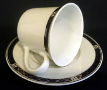 Lade das Bild in den Galerie-Viewer, 2er KAFFEEGEDECK &quot;Classica&quot; - Porzellan, Geometrischer X Kreuz Rand Dekor
