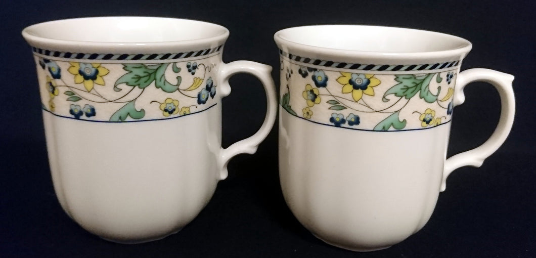 2er Set KAFFEETASSEN - Porzellan, Flora Blumen Blüten Pflanzen Ranken Gestreifte Linien Abstrakt Motiv Dekor