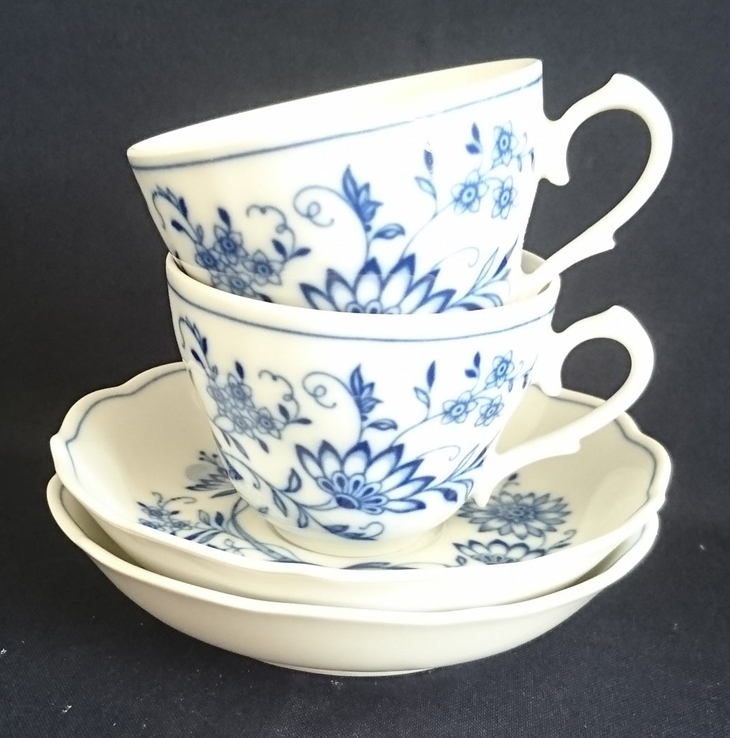 2er Set 2er KAFFEEGEDECKE - Porzellan, Echt Kobalt Zwiebelmuster Motiv Relief Dekor