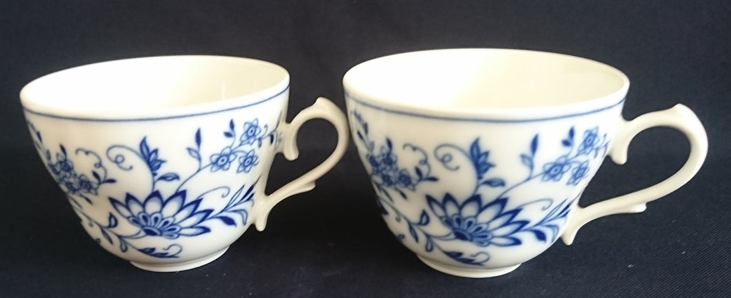 2er Set KAFFEETASSEN - Porzellan, Echt Kobalt Zwiebelmuster Motiv Relief Dekor