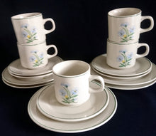 Lade das Bild in den Galerie-Viewer, 2er Set 3er KAFFEEGEDECKE - Keramik / Steingut, Blumenblüten Pflanzen Flora Randlinie Motiv Dekor

