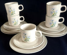Lade das Bild in den Galerie-Viewer, 2er Set 3er KAFFEEGEDECKE - Keramik / Steingut, Blumenblüten Pflanzen Flora Randlinie Motiv Dekor
