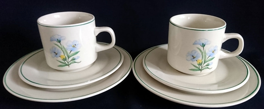2er Set 3er KAFFEEGEDECKE - Keramik / Steingut, Blumenblüten Pflanzen Flora Randlinie Motiv Dekor