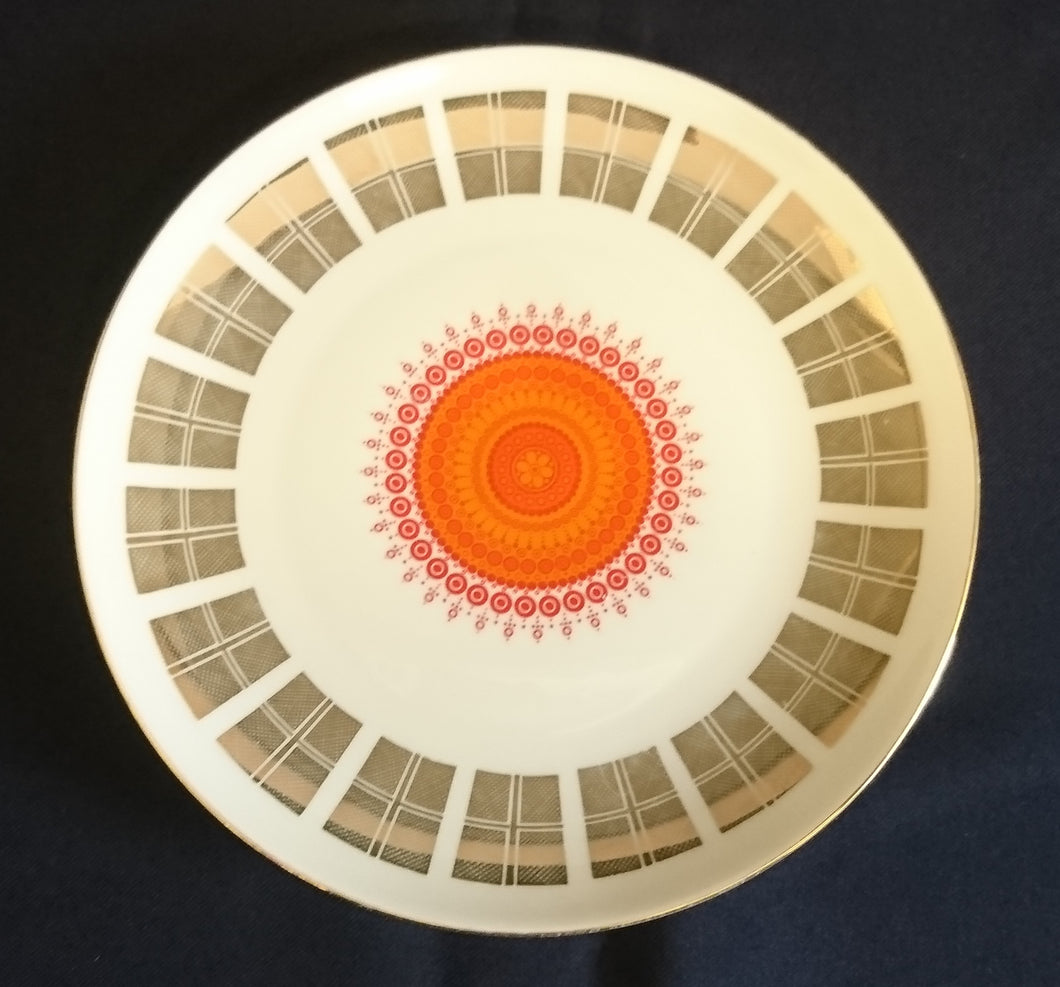 DESSERT SAMMELTELLER - Porzellan, Goldrand Quadrat Sonnen Abstrakt Dekor