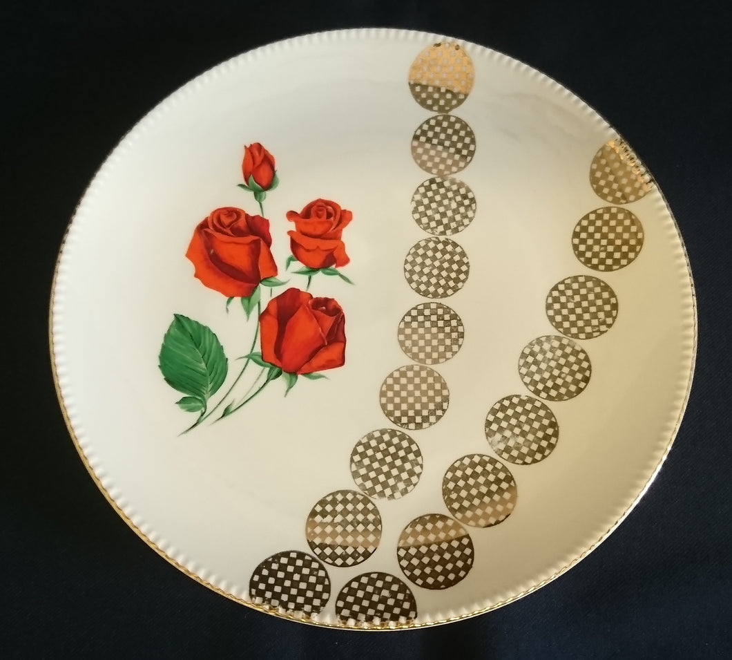 DESSERT SAMMELTELLER - Porzellan, Rosenblumen Kreise Abstrakt Goldrand Dekor