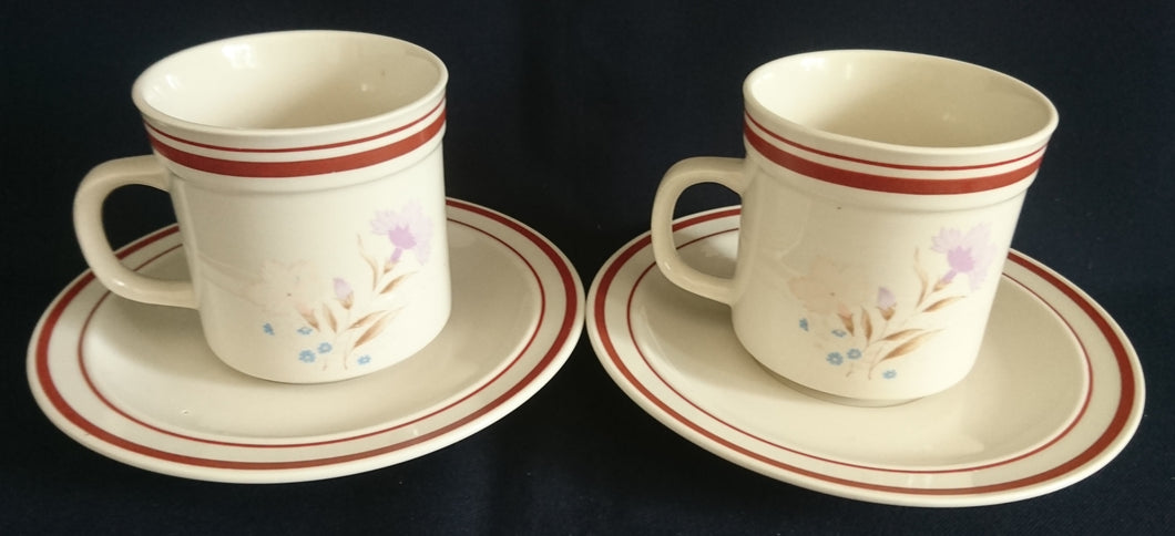 2er Set 2er KAFFEEGEDECKE - Keramik / Steingut, Blumenblüten Pflanzen Flora Linien Rand Motiv Dekor